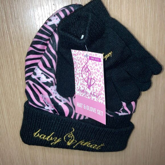 Baby Phat Other - pink and black zebra print New baby phat kids beanie and gloves set Y2K